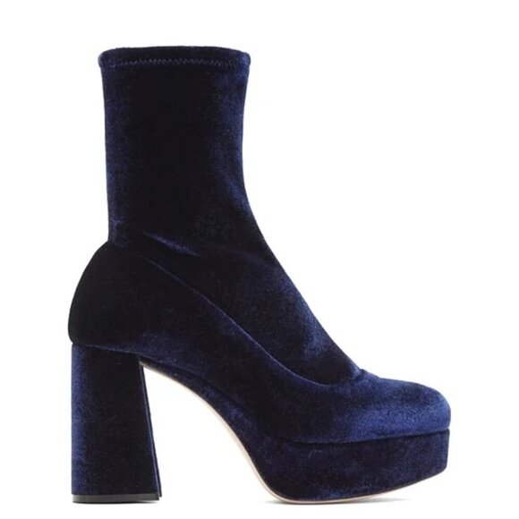 Miu Miu Blue Velvet Platform Chunky Heel Sock Boots Size 36 - Picture 4 of 10